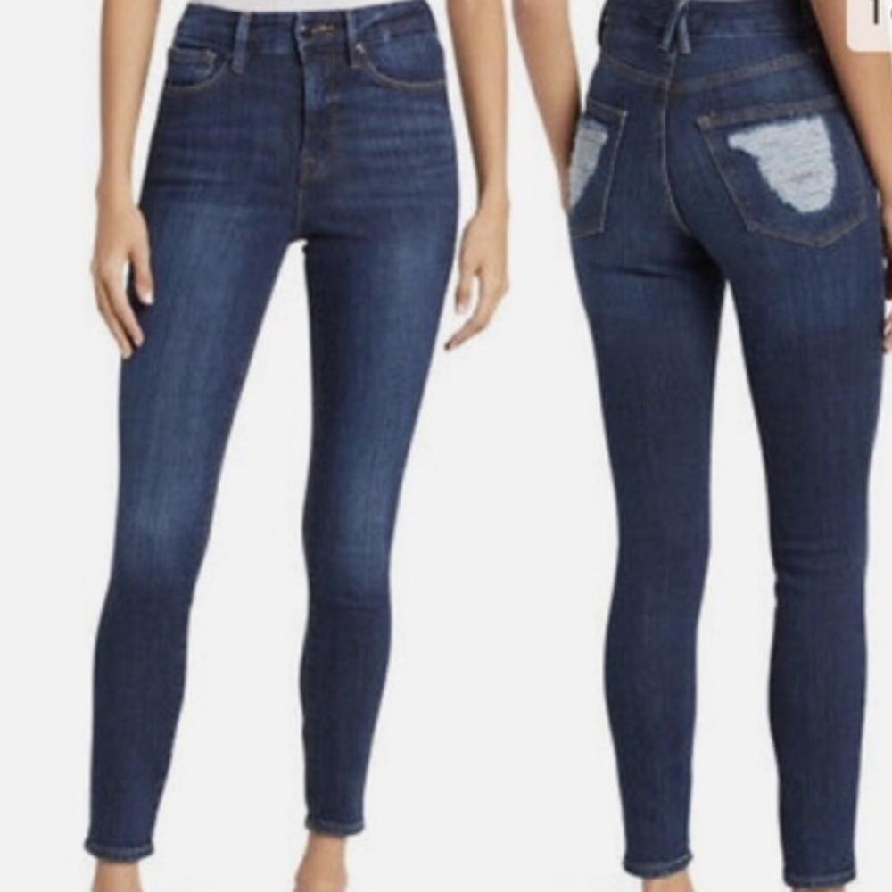 Good American Good Waist Chewed Back Pockets Skinny Jeans 0 25 Inches E